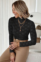 Black Lace Blouse Women's Floral Mock Neck Long Sleeve Semi-sheer Top 5d82e03e-2dba-4d8a-85e7-239bbc223dbb-Min Trendsi