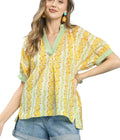 Bohemian Mixed Print Blouse with Contrast Trim