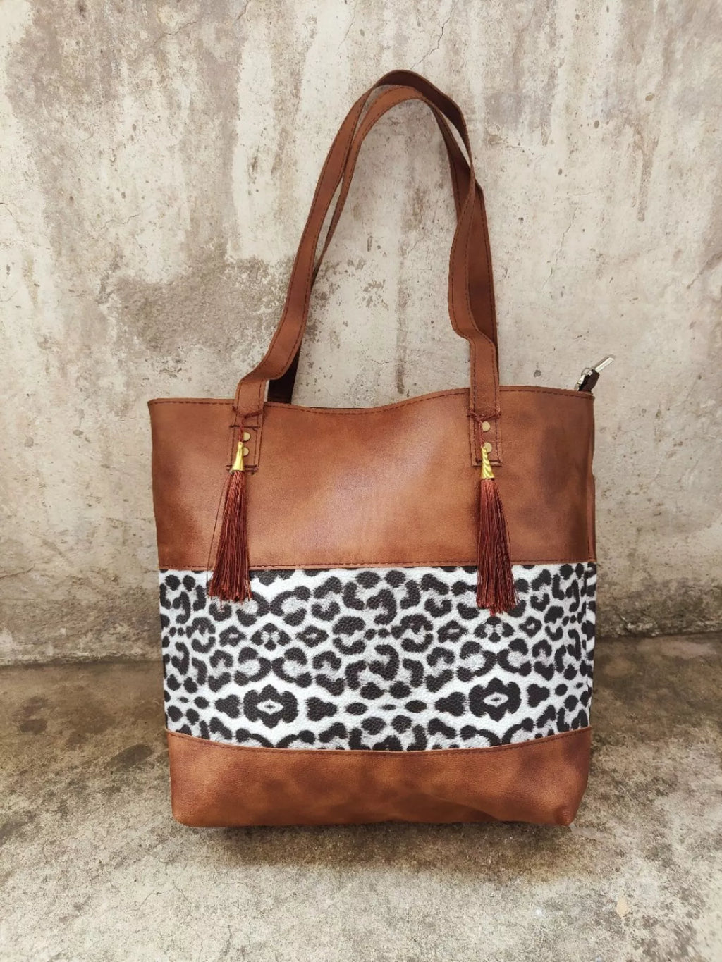 Leopard Tote Bag Tassel Pu Leather Small Brown Women's Handbags 5d974967-6fb2-4d74-86e5-8fc666ed3bf1-Max-Origin Trendsi