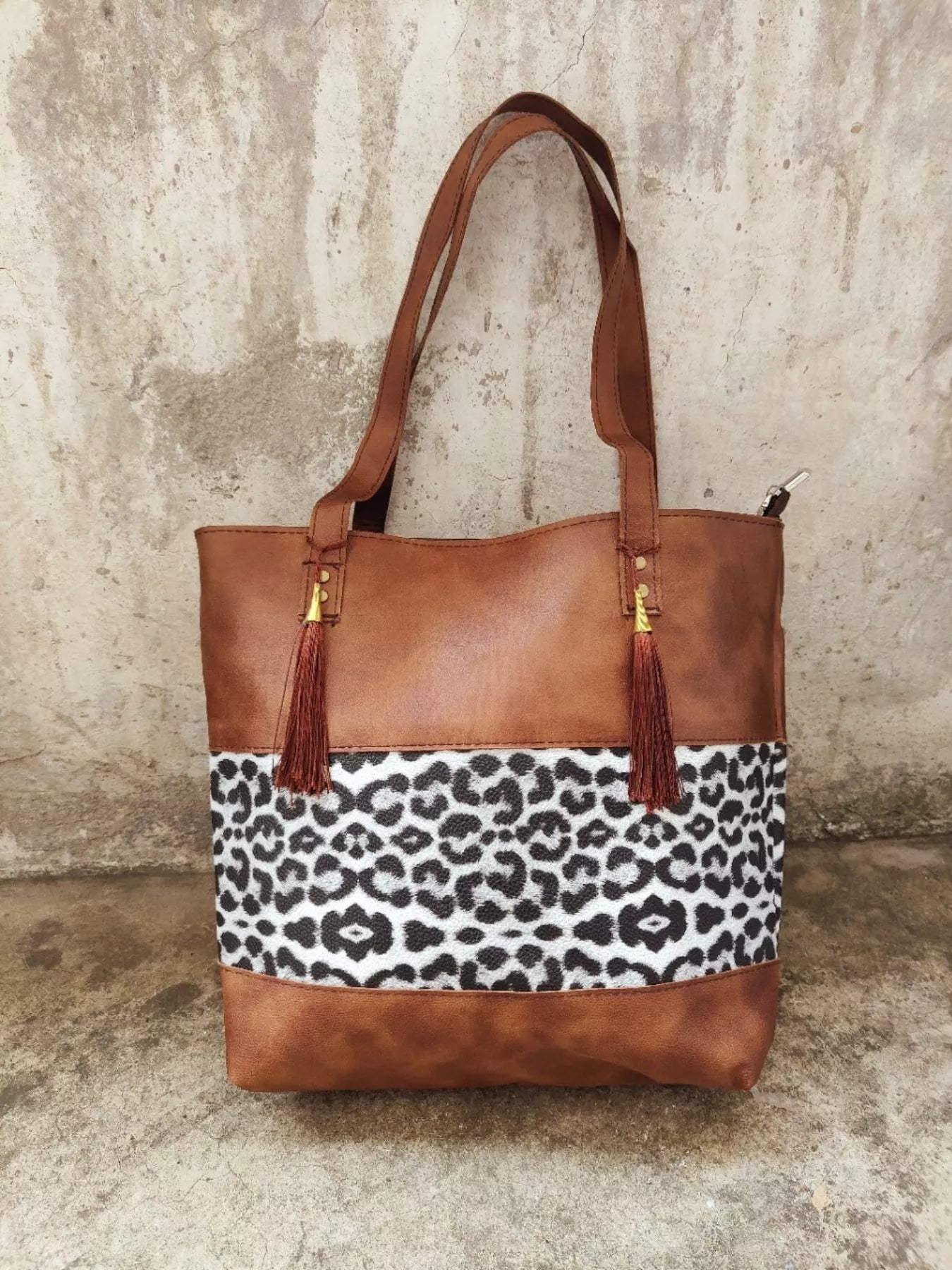 Leopard Tote Bag Tassel Pu Leather Small Brown Women's Handbags 5d974967-6fb2-4d74-86e5-8fc666ed3bf1-Max-Origin Trendsi