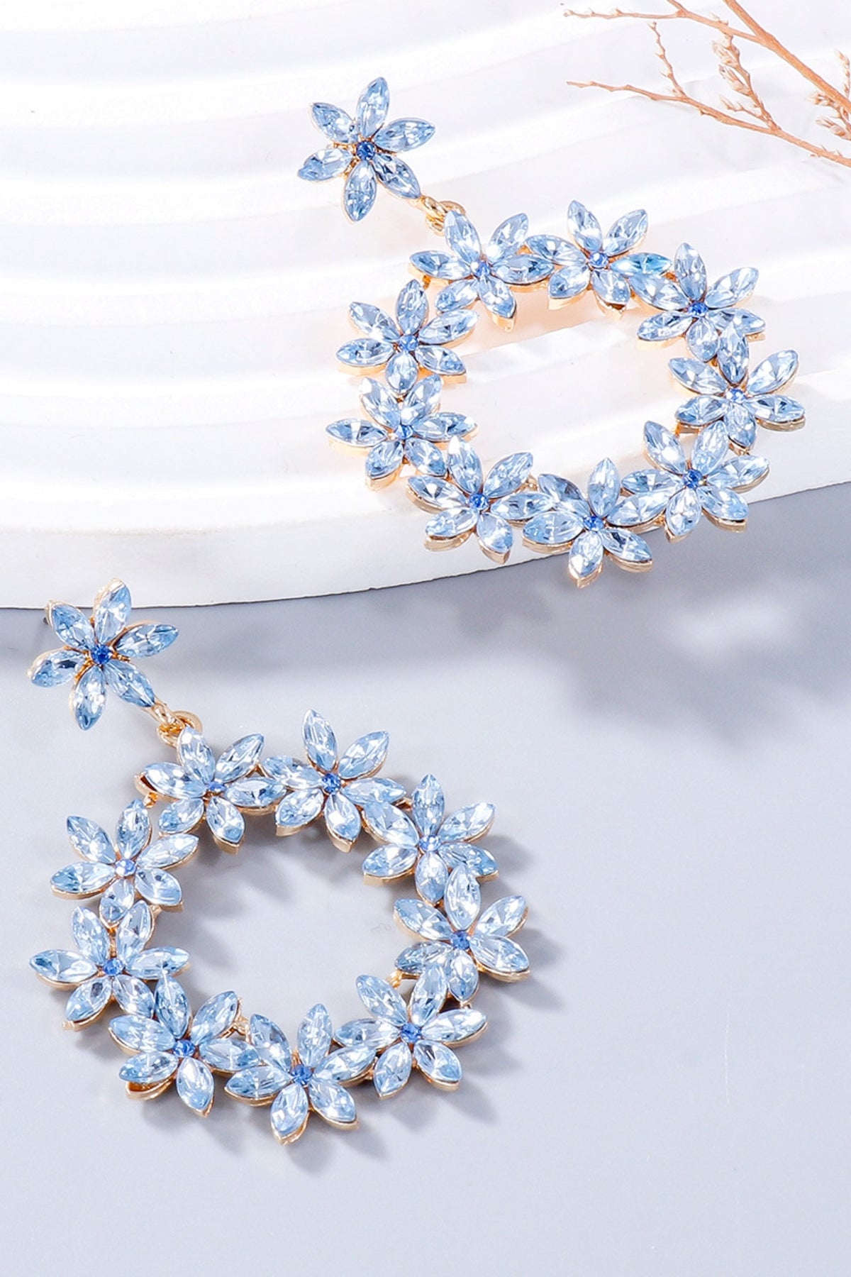 Dangle Earrings Rhinestone Flower Round Women Fashion Jewelry Light Blue One Size 5d9966c4-1558-48dc-927b-e53777f8c0c7-Max Trendsi