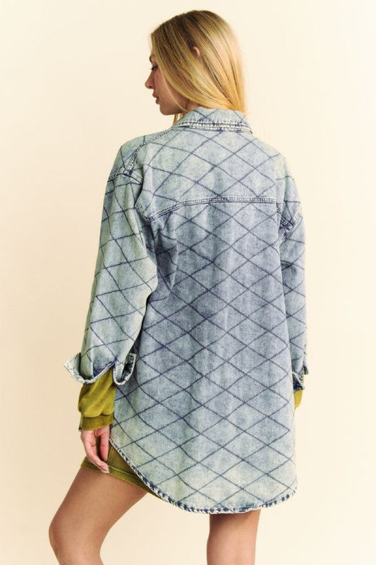 Denim Shacket Davi & Dani Light Blue Diamond Quilted Curved Hem 5d9e9231-fe51-4843-9fdd-4e3f8ffe33f3-Max Trendsi