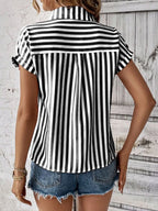 Women's Shirt Striped Short Sleeve Top with Pocket 5da97821-08e9-4032-87fb-fe7695d3526b-Max-Origin Trendsi