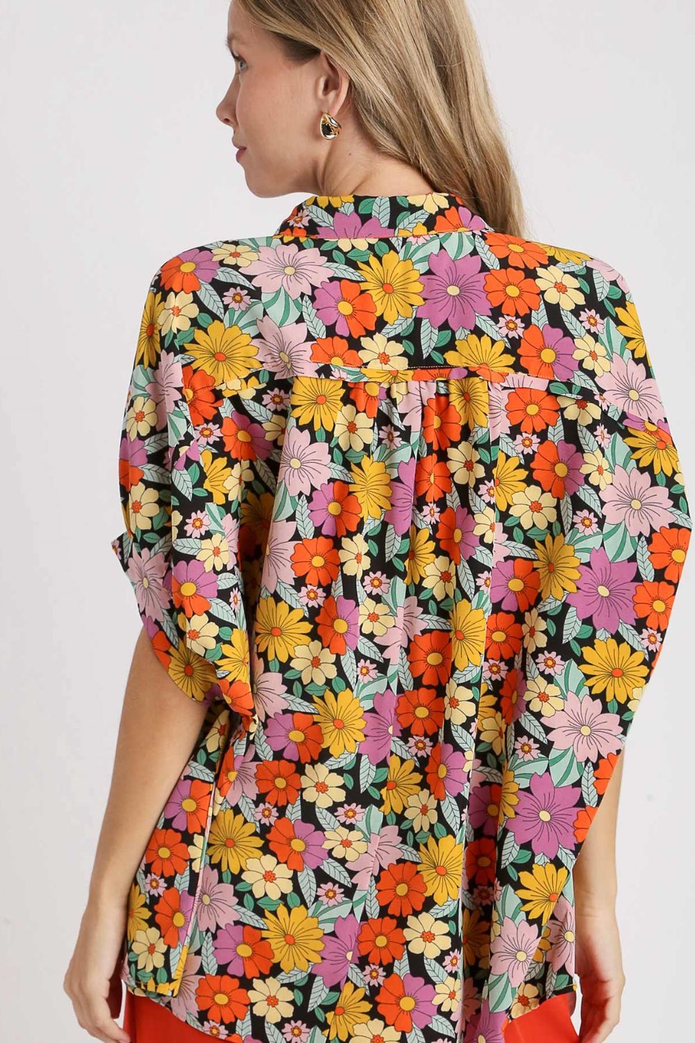 Umgee Floral Shirt Flower Print Boxy Cut Ruffle Short Sleeve S-2XL 5db9de0a-0133-4def-8779-032f48266538-Max Trendsi
