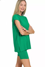 Zenana Tracksuit Set Green Brushed Dty Microfiber Top & Biker Shorts 5dbf6e77-28a0-4489-b450-d4852ff84400-Max-Origin Trendsi