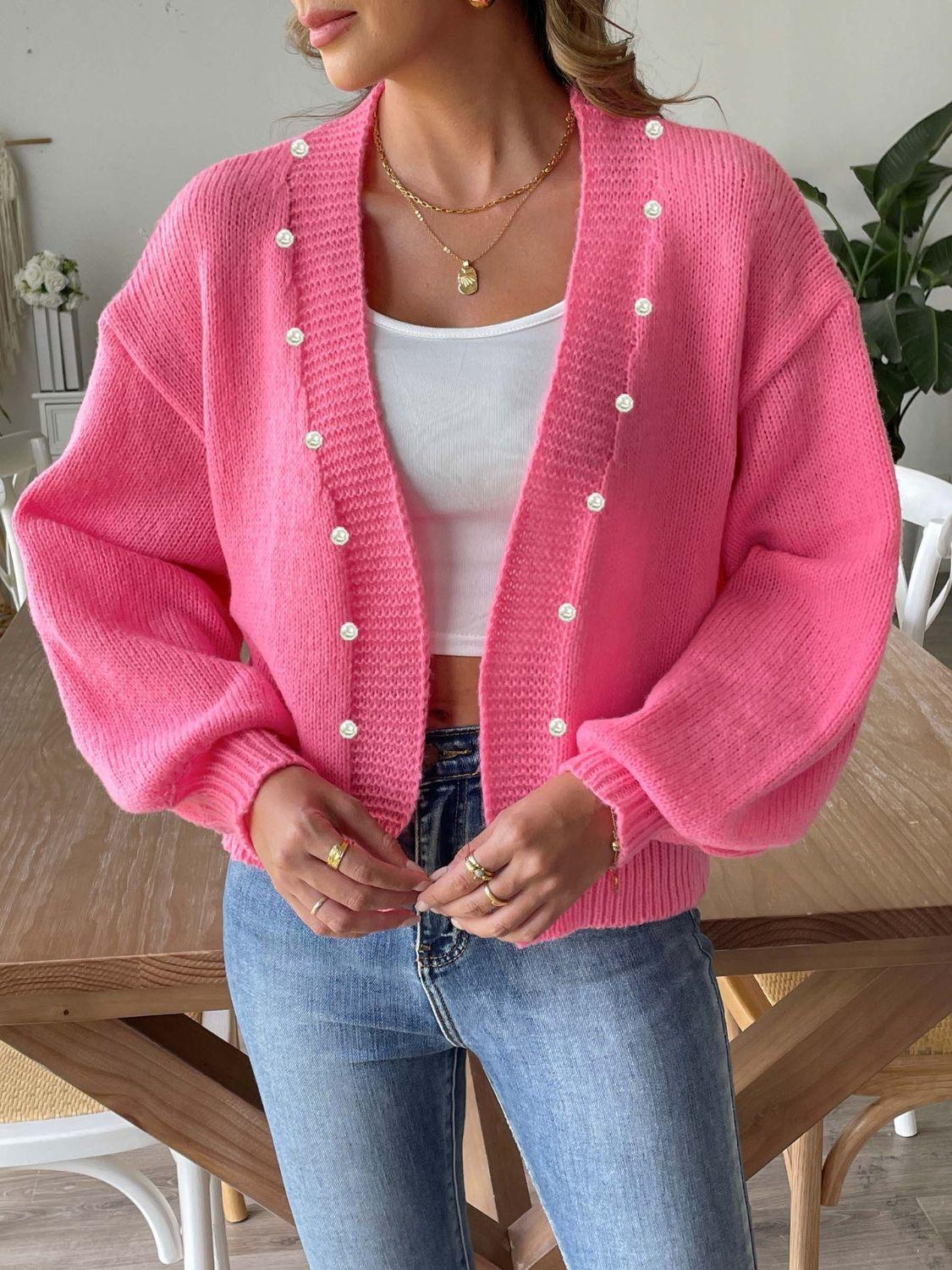 Pearl Cardigan Open Front Long Sleeve Soft Casual Knitwear 5deacbca-9a29-48e8-8f8c-71e6d14128e6-Max Trendsi