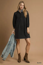 Umgee Shift Mini Dress Black French Terry Balloon Sleeve with Leopard Print 5dec2f58-1604-47a8-8875-3753fbf2f136-Max-Origin Trendsi