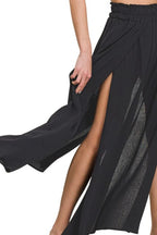 Zenana Long Skirts Black Woven Crinkle Gauze Split 5e083211-ec23-448f-9a83-497bce5d91b8-Max-Origin Trendsi
