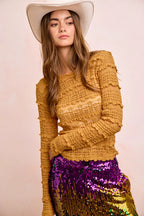 BiBi Womens Flower Lace Top Ruffles Detail Mustard Mardi Gras Color 5e2383fdb4634e55b9b4051a6f7271b7-Max-Origin Trendsi