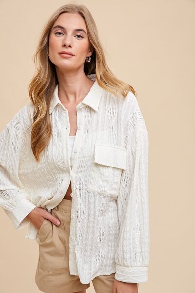 Annie Wear Ivory Shirt Openwork Button Down Drop Shoulder 5e261f10-3b2c-4daf-b3a0-1b025189c3aa-Min Trendsi