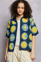 POL Crochet Shirt Navy Multi Openwork Short Sleeve Top NAVY MULTI One Size 5e337698-6f93-4de6-89ce-5ec22ba5d6f3-Max-Origin Trendsi