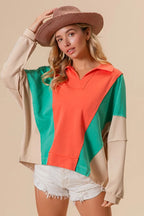 BiBi Women's Sweatshirt Colorblock Exposed Seam French Terry Top 5e384bccf76946a9a4e52107c8be0773-Max-Origin Trendsi