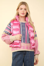 VERY J US Shiny Vest Metallic Zip Up Puffer Sleeveless Outwear Pink 5e386d13-4a1e-4604-80a5-eef0669bf06e-Max Trendsi