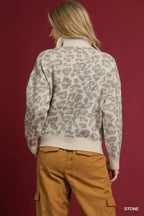 Umgee Leopard Women's Sweater Quarter-Zip Collared Knit Pullover 5e39f17a-c5b8-44cc-a527-e0f1c6b449f5-Max-Origin Trendsi