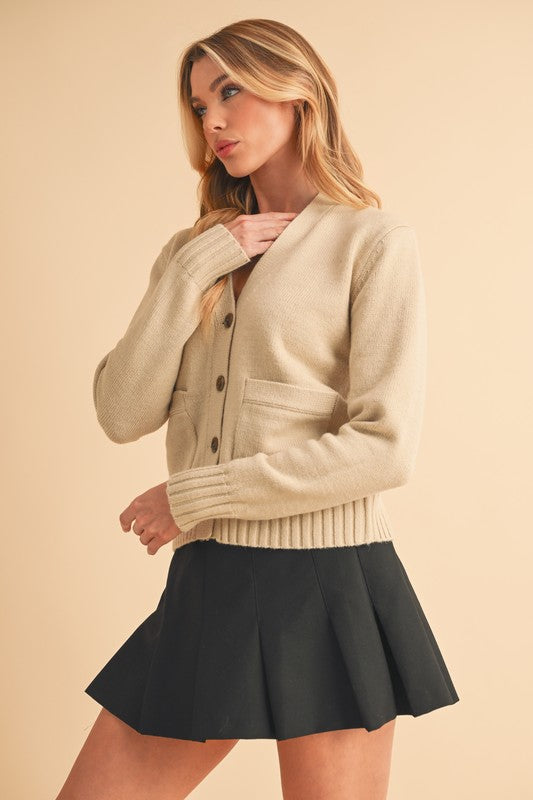 Aemi + Co Cardigan Pearl Knit Ribbed Hem V-Neck Long Sleeve Pocketed 5e45c98c-689a-49d0-b0b5-f521ad6c9e18-Max Trendsi