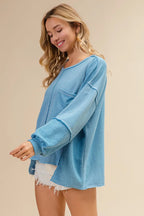 BiBi Women's Sweatshirt Oversized Pocket Front Blue Long Sleeve Top 5e620871d8d84a869ba58766877ea47f-Max-Origin Trendsi