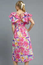 Umgee Midi Dress Hot Pink Floral Ruffled Cap Sleeve Smocked High Waist 5e759b0c-69c4-4d4a-868a-abea94e92845-Max-Origin Trendsi