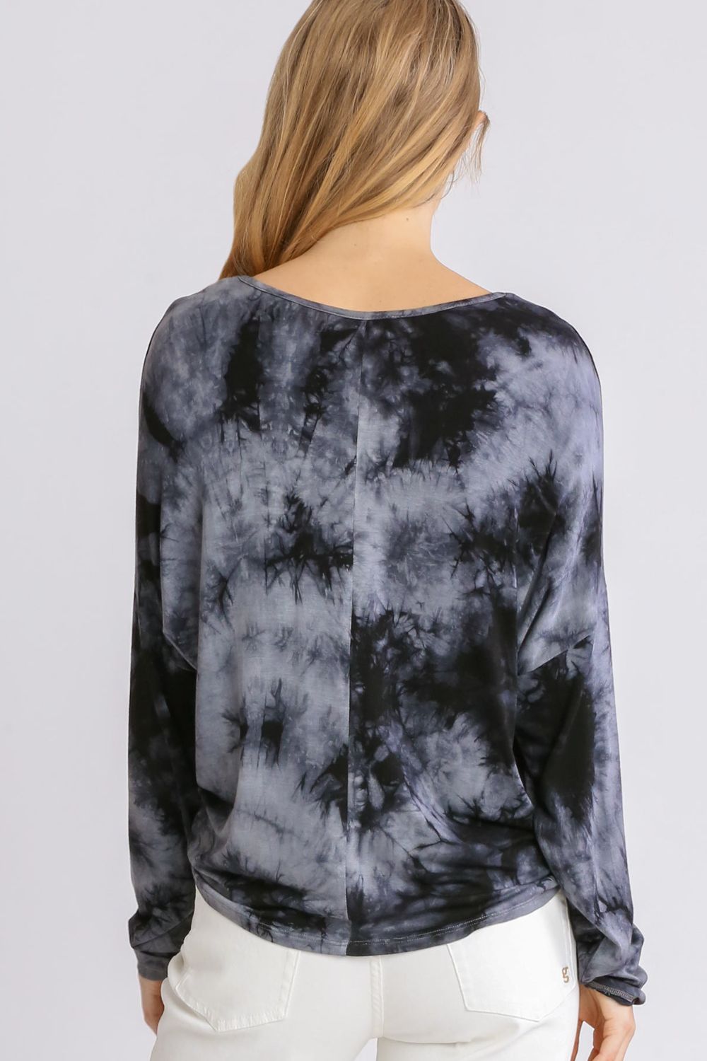 Umgee T-shirt Tie Dye Dark Gray Round Neck Lightweight Long Sleeve Blouse 5e77db93-0293-49b1-8d24-71d056aac471-Max Trendsi