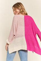 ADORA Women's Sweater Hot Pink Color Block Pattern Long Sleeve Pullover 5e78fd03-ee30-44fe-abf0-72234e4ef4f3-Max Trendsi