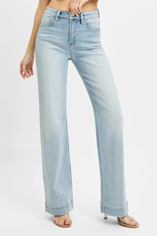 RISEN Straight Jeans High Rise Light Blue Washed Basic Style 5e9a9be4ae4a4786bd7f27bad1f4b7e4-Max-Origin Trendsi