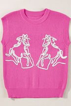Women's Sweater Fuchsia Pink Western Horse Embroidered Round Neck Sleeveless Top 5e9c094c-14a2-4291-badd-ed1e55f7f871-Max Trendsi