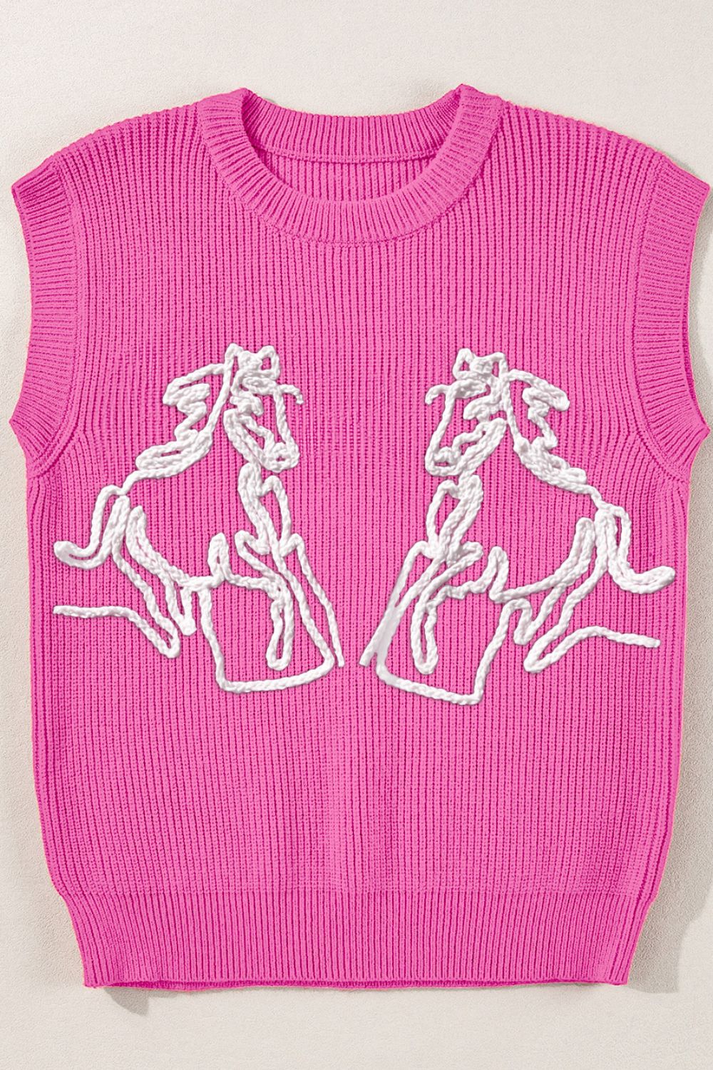 Women's Sweater Fuchsia Pink Western Horse Embroidered Round Neck Sleeveless Top 5e9c094c-14a2-4291-badd-ed1e55f7f871-Max Trendsi