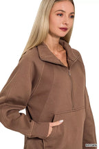Zenana Half Zip Fleece Sweatshirt with Kangaroo Pocket 5eb2baa6f2414a8a98e31fd0fb0cc00b-Max-Origin Trendsi