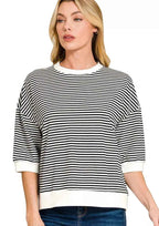 Zenana T-shirt Black Striped Contrast Trim Banded Bottom Top BLACK 5eb571981171445ca4cb08897d130038-Max-Origin Trendsi