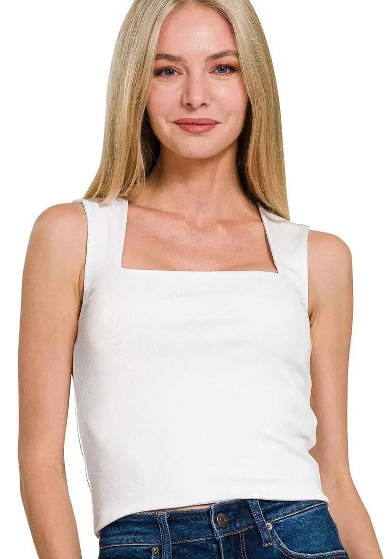 Zenana Tank Top White Ribbed Seamless Double Layered Square Neck WHITE 5eb9cc3463a94f90bdd60ab423ad4db2-Max-Origin Trendsi