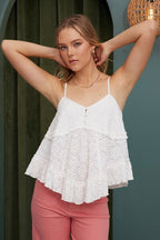 Mittoshop Cami Top White Textured V-Neck 5ebfbf74-20c1-4f7f-be28-af46c42ea2dc-Min Trendsi