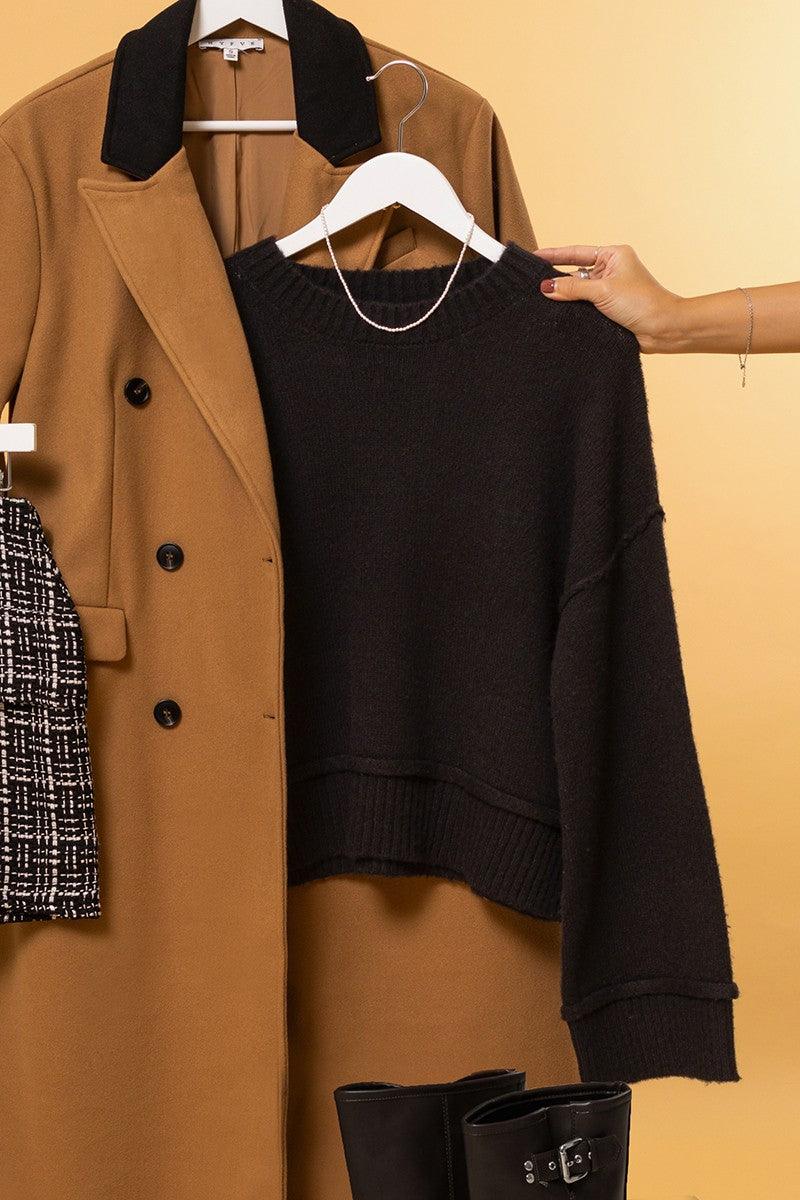 HYFVE Basic Sweater Black Oversized Women Round Neck Ribbed Long Sleeve 5ec0bc85-c822-436b-94c4-ec2330e8b137-Max Trendsi