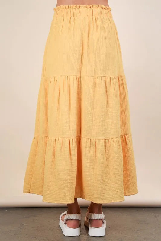 VERY J Maxi Skirt Yellow Ruffle Layered Elastic High Waist Tiered 5ec663c09dd64c108a12d7fda463b276-Max-Origin Trendsi