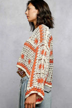 POL Crochet Top Ivory Orange Long Sleeve with Granny Square Weaving 5ecc1762-b451-4e64-8ec8-c400bc0520d6-Max-Origin Trendsi
