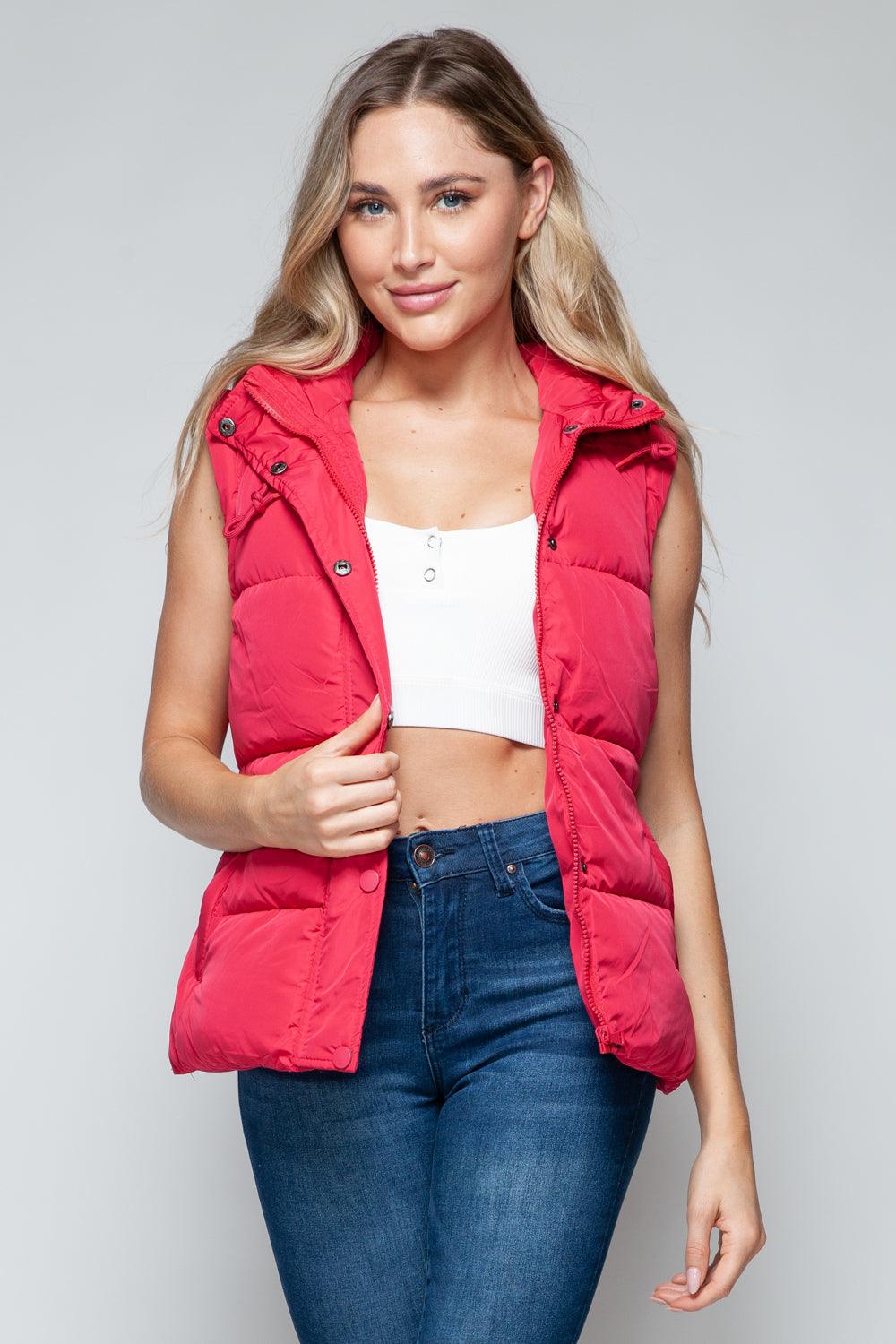 Hooded Vest Snobbish Snap and Zip Closure Pocketed Sleeveless Red 5f03938b-3c6f-42ee-b781-85ec86783f1c-Max Trendsi