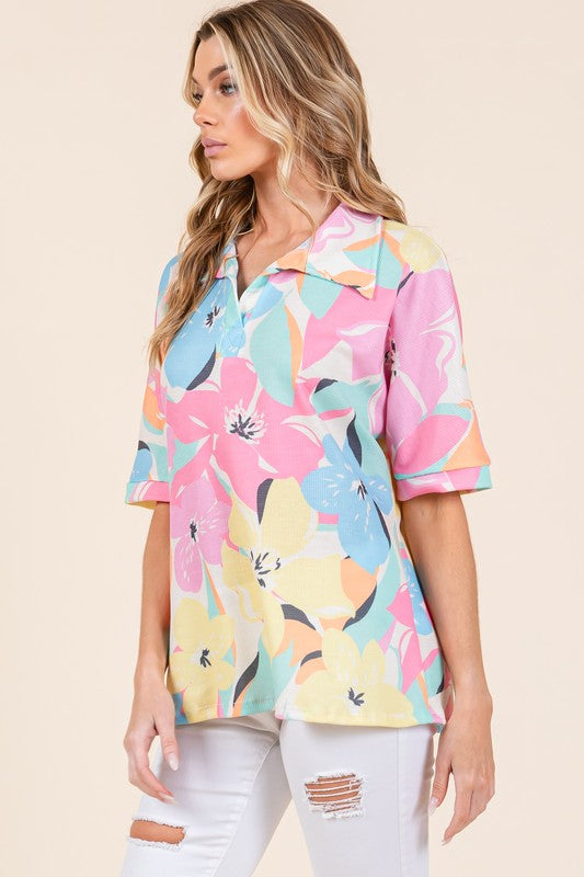 BOMBOM Floral Top Collared Neck Half Sleeve Multicolor Blouse 5f0c2dd7-ed46-49f3-a551-e503882b4b66-Max Trendsi