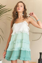 ADORA Mini Dress Ruffled Tiered Swiss Dot Gum Leaf Strappy 5f0cfc2b-f383-4d16-8d4c-589c3f0f0f25-Min Trendsi
