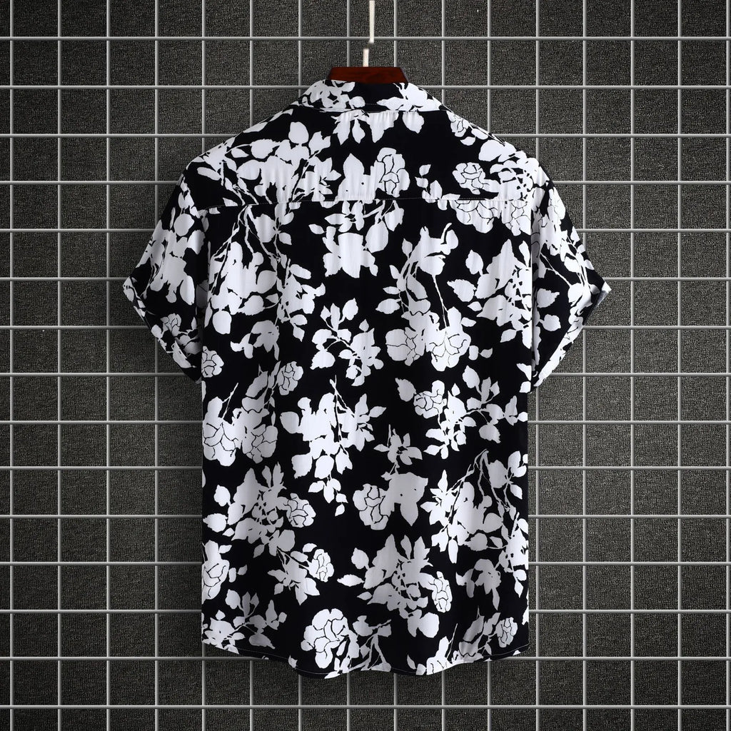 Men's Casual Shirt Balck Floral Printed Short Sleeve Top 5f1687bb5afb4b36b608c7682faed4ce-Max-Origin Trendsi