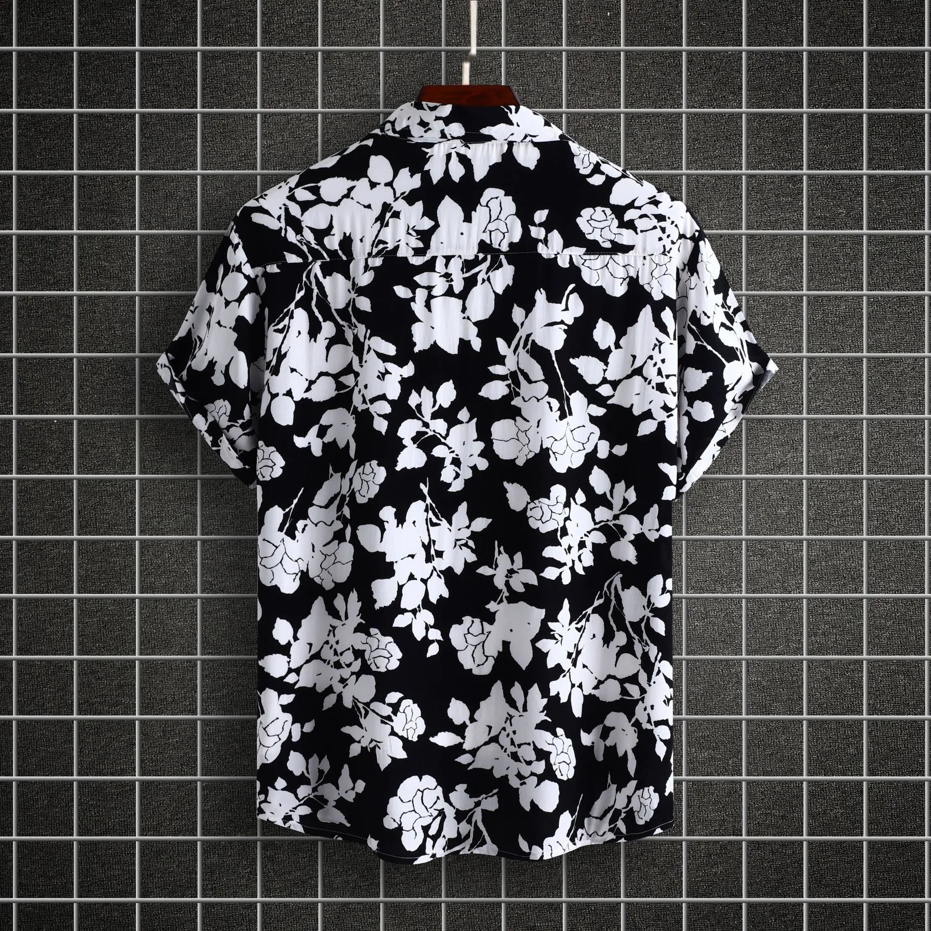 Men's Casual Shirt Balck Floral Printed Short Sleeve Top 5f1687bb5afb4b36b608c7682faed4ce-Max-Origin Trendsi