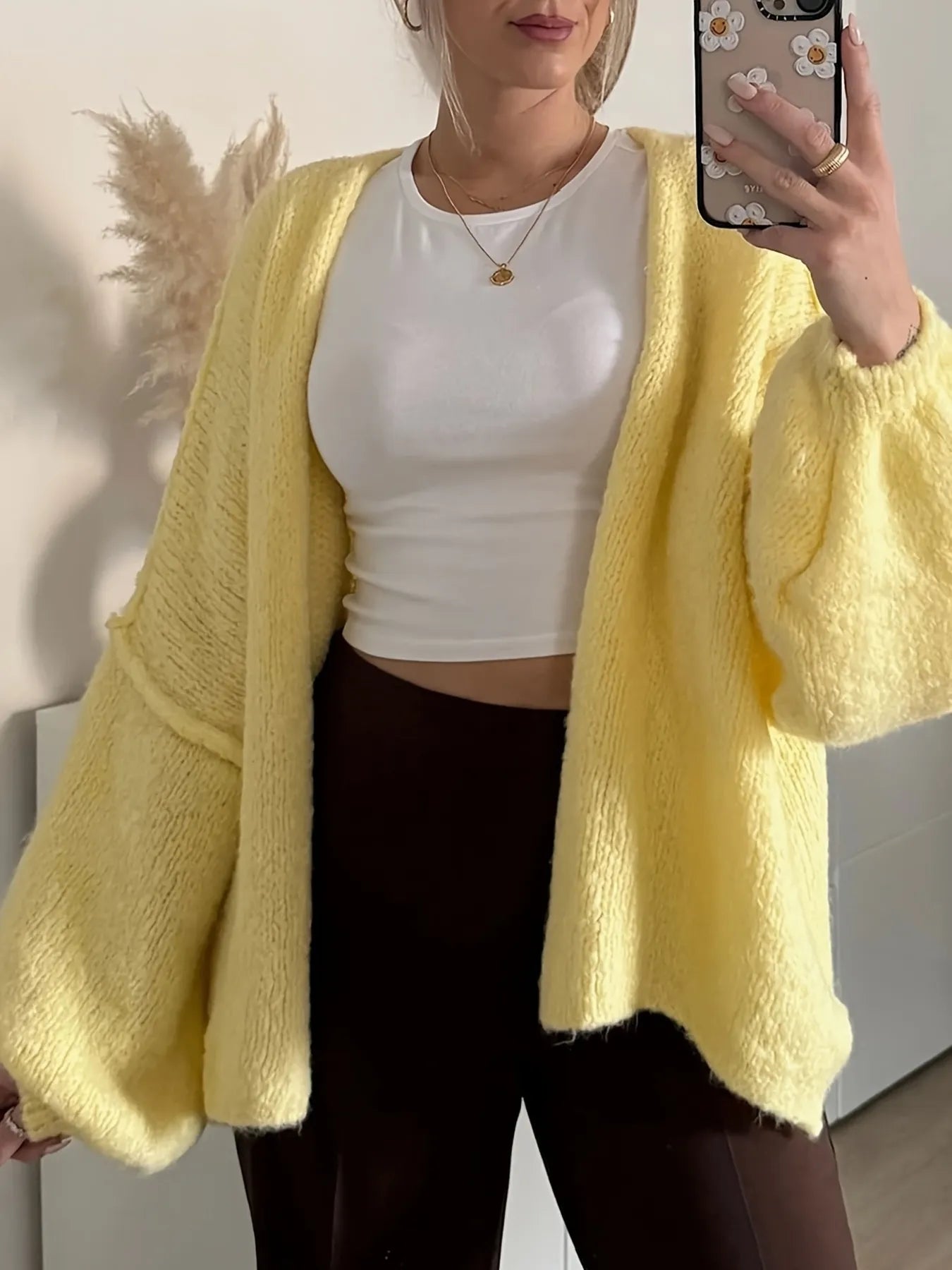 Women's Cardigan Yellow Oversized Open Front Long Sleeve Lightweight Knit 5f20d0c09ded446caac277531b87d726-Max-Origin Trendsi