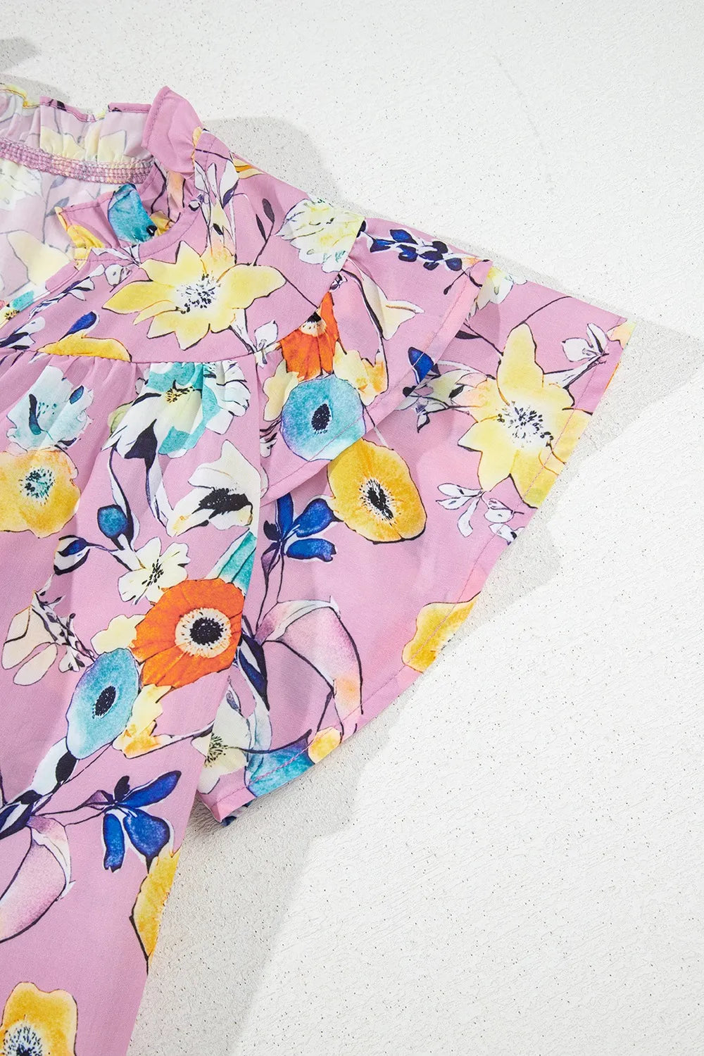 Floral Blouse Colorful Printed Notched Double Layered Ruffle Sleeve Top 5f2ccd69-e831-47df-a3fa-d0efcbe1fd23-Max-Origin Trendsi