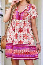 Boho Mini Dress Hot Pink Floral Short Sleeve Tie Neck 5f3115f9-7c26-4bc1-a97c-a39af4d093e1-Max-Origin Trendsi
