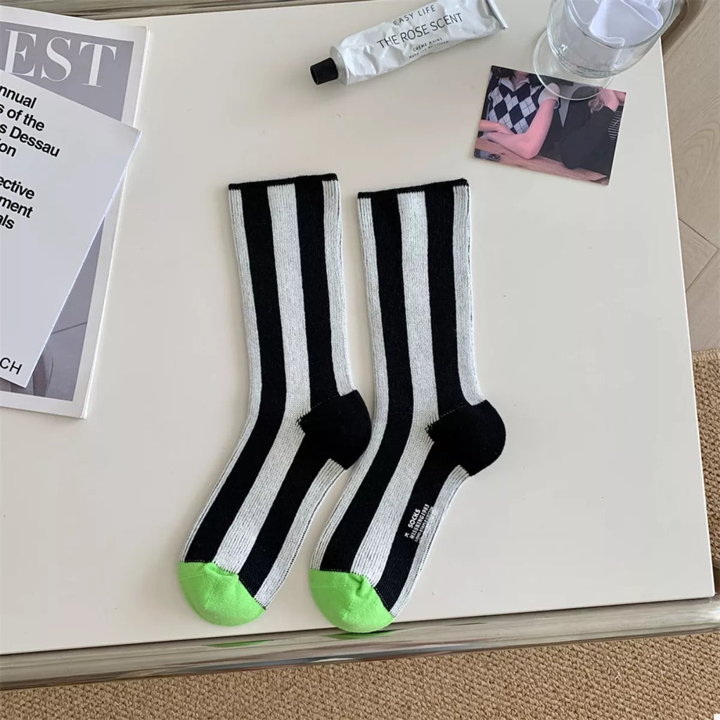Women's Crew Socks Cotton Contrast Striped Accessories 5f3bb6d9-3ee1-4058-877a-76dc2e54807b-Max-Origin Trendsi