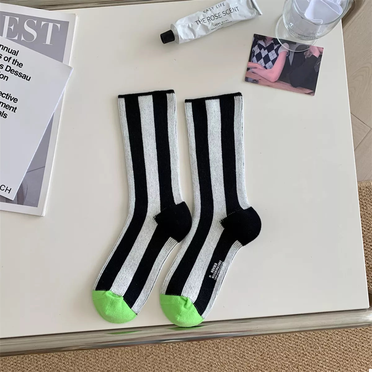 Women's Crew Socks Cotton Contrast Striped Accessories 5f3bb6d9-3ee1-4058-877a-76dc2e54807b-Max-Origin Trendsi