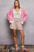 POL Womens Cable-Knit Cardigan Pink with Contrast Border Accents Buttoned 5f3e3b81-dab9-4c27-b0fc-ca1df5f544c7-Max-Origin Trendsi