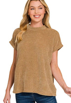 Zenana Womens Sweater Deep Camel Chenille Waffle Cap Short Sleeve DEEP CAMEL 5f559fbd74024f54b7eb7c6cf472998c-Max-Origin Trendsi