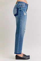 Judy Blue Jeans Boyfriend Patch & Repair Destroy Release Hem Mid Rise Plus Sizes 5f5735e62f074a07b0dfa8e35085238b-Max-Origin Trendsi
