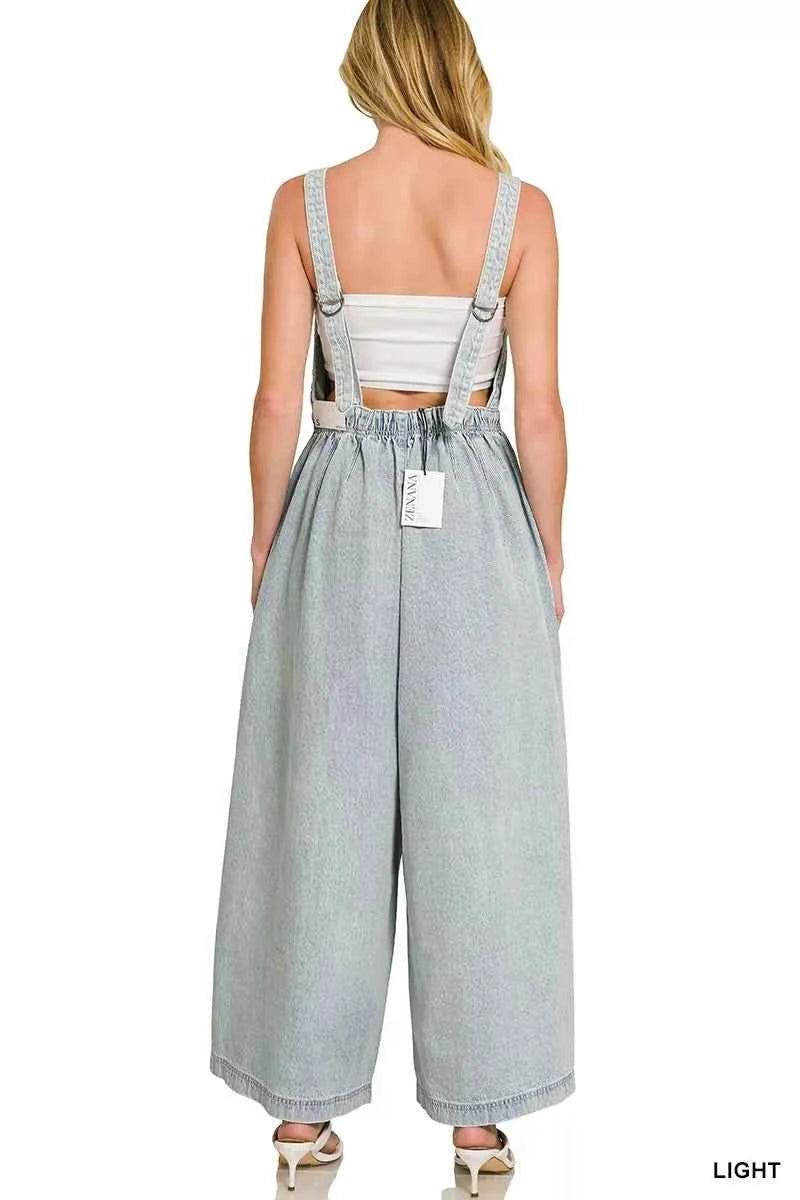 Zenana Denim Overalls Light Washed Wide Leg Cotton Jumpsuit 5f6ca0da53b845e78c167522462b88cd-Max-Origin Trendsi