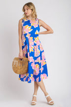 Umgee Midi Tank Dress Royal Blue Floral Ruffle Tiered Sleeveless Royal Blue 5f6eea8c-63b7-48d0-aa6d-75dba6bff342-Max Trendsi