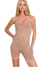 Zenana Stone Washed Ribbed Seamless Romper