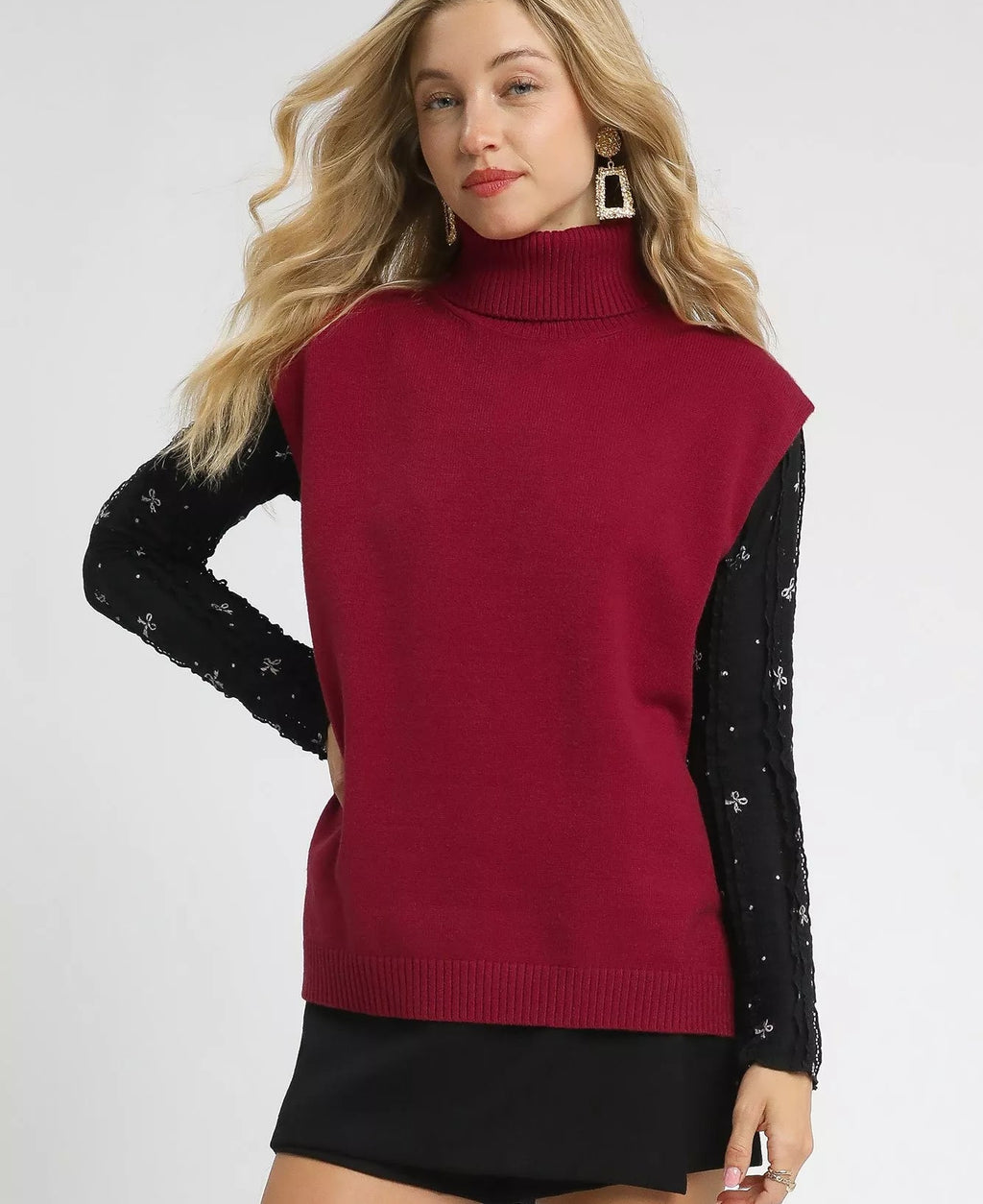 Umgee Women's Sweater Sleeveless Ruby Red High-Low Turtleneck Top RUBY 5f8e37cb-521b-4a4f-be75-ac0a15edf572-Max-Origin Trendsi